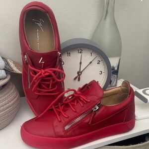 Giuseppe Zanotti Red Leather Sneakers with Zipper Detail